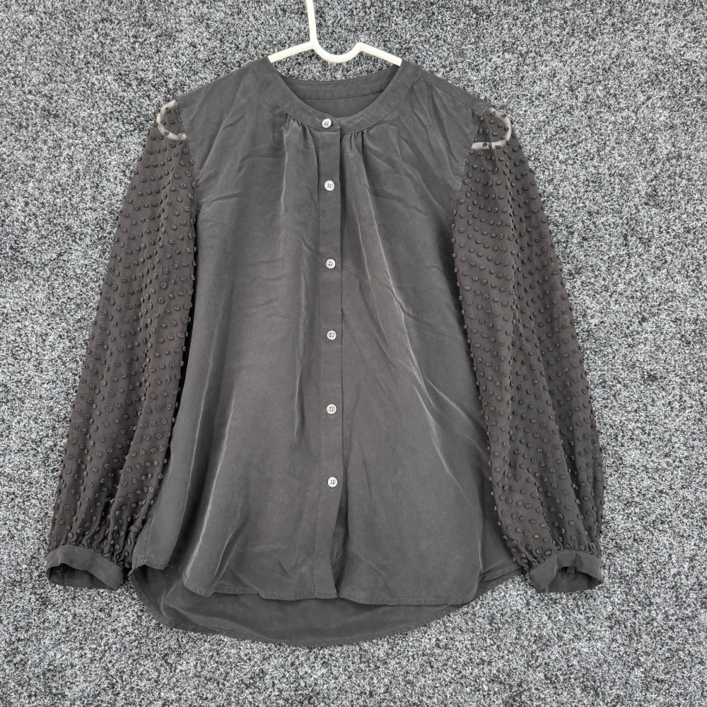 Rails Camilla Black Silk Clip Dot Sleeve Button Down Blouse 910-769-001 Small